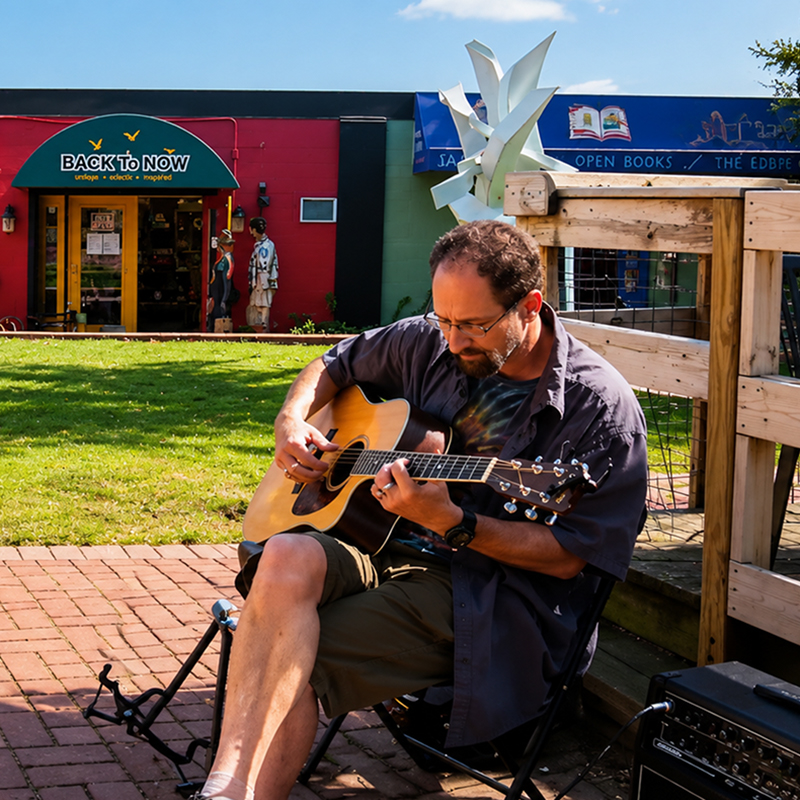 Scott Randall Lindberg playing guitar in Yellow Springs, Ohio